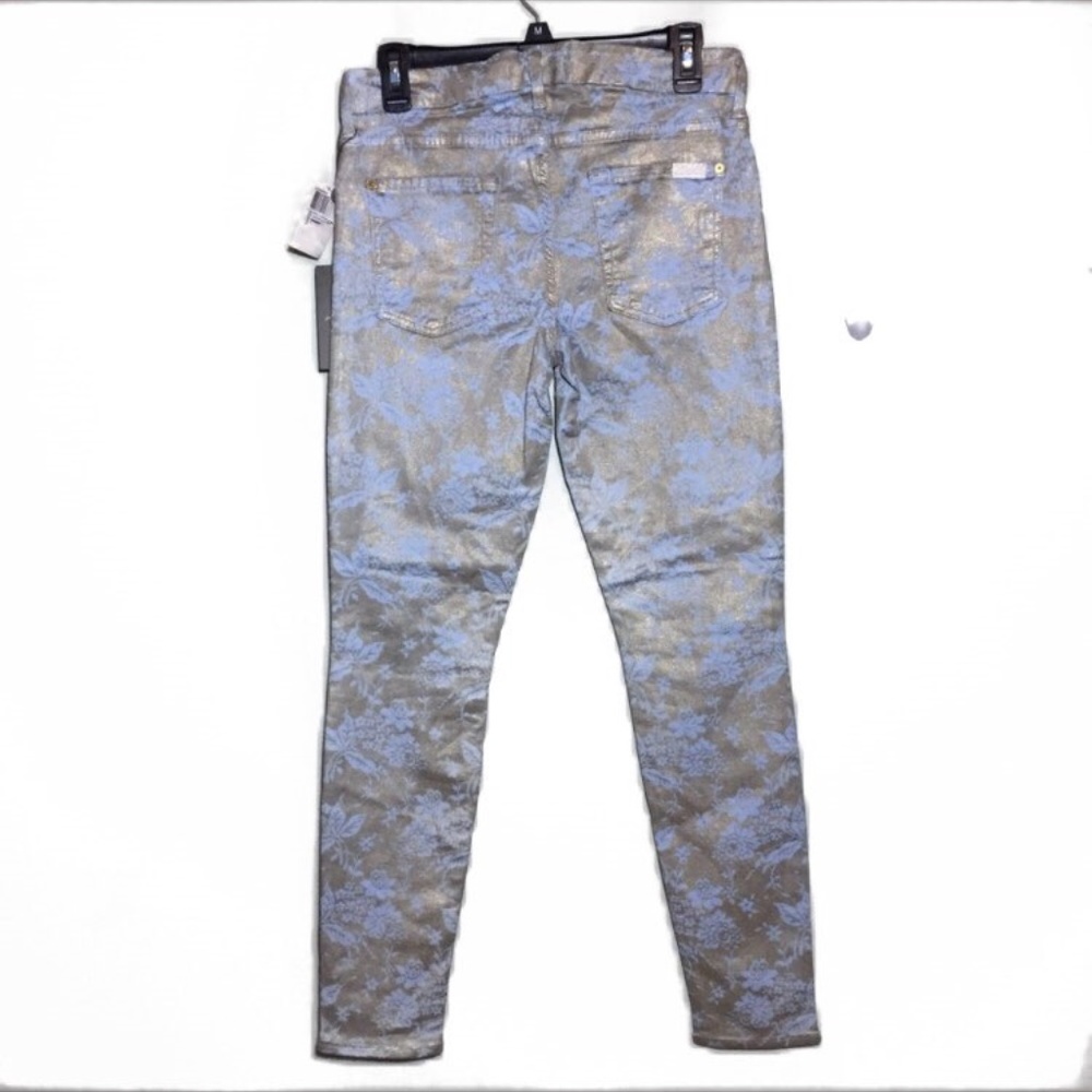 NEW 7FAM Gold & Blue Floral Skinny Jeans